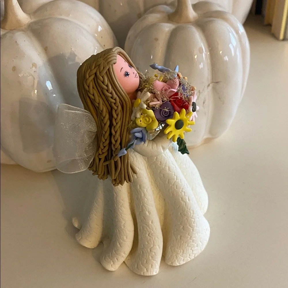 Kneeded Angel Figurine with Pastel Floral Bouquet
